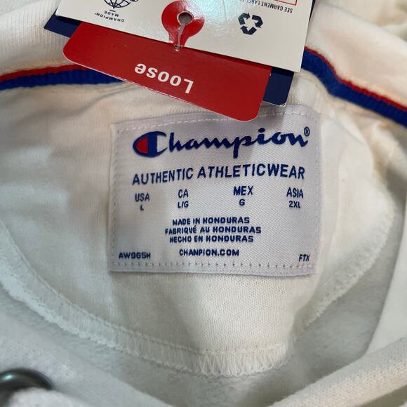 Champion Powerblend Hoodie Men L White Script Logo NWT Athletic Sweatshirt - Picture 3 of 10